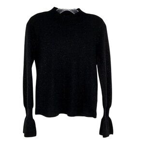 H&M Top Women‎ S Shimmer Black Bell Sleeve Mock Neck Knit Whimsigoth Dark Goth